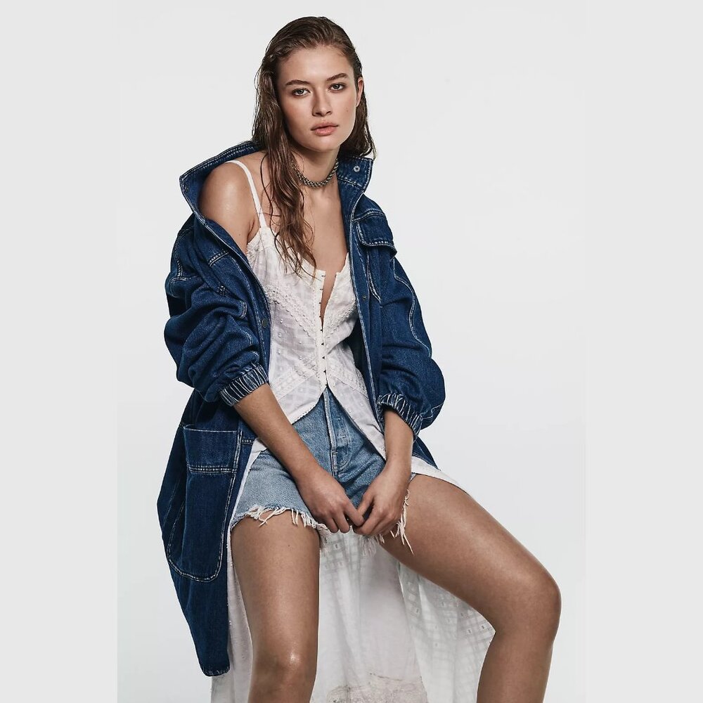 NEW Pilcro Sizes M, L Women's Utility Denim Long Chore Jacket - Denim Dark